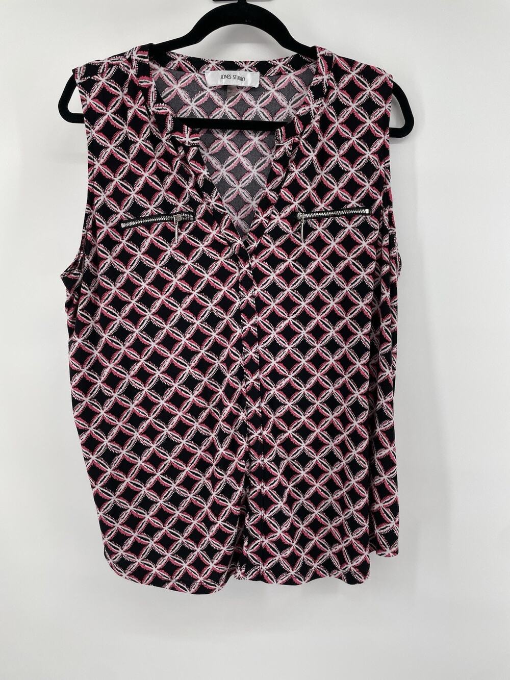 Jones Studio Women’s XL Sleeveless Top Blouse Shirt Zipper Pocket Collar Office